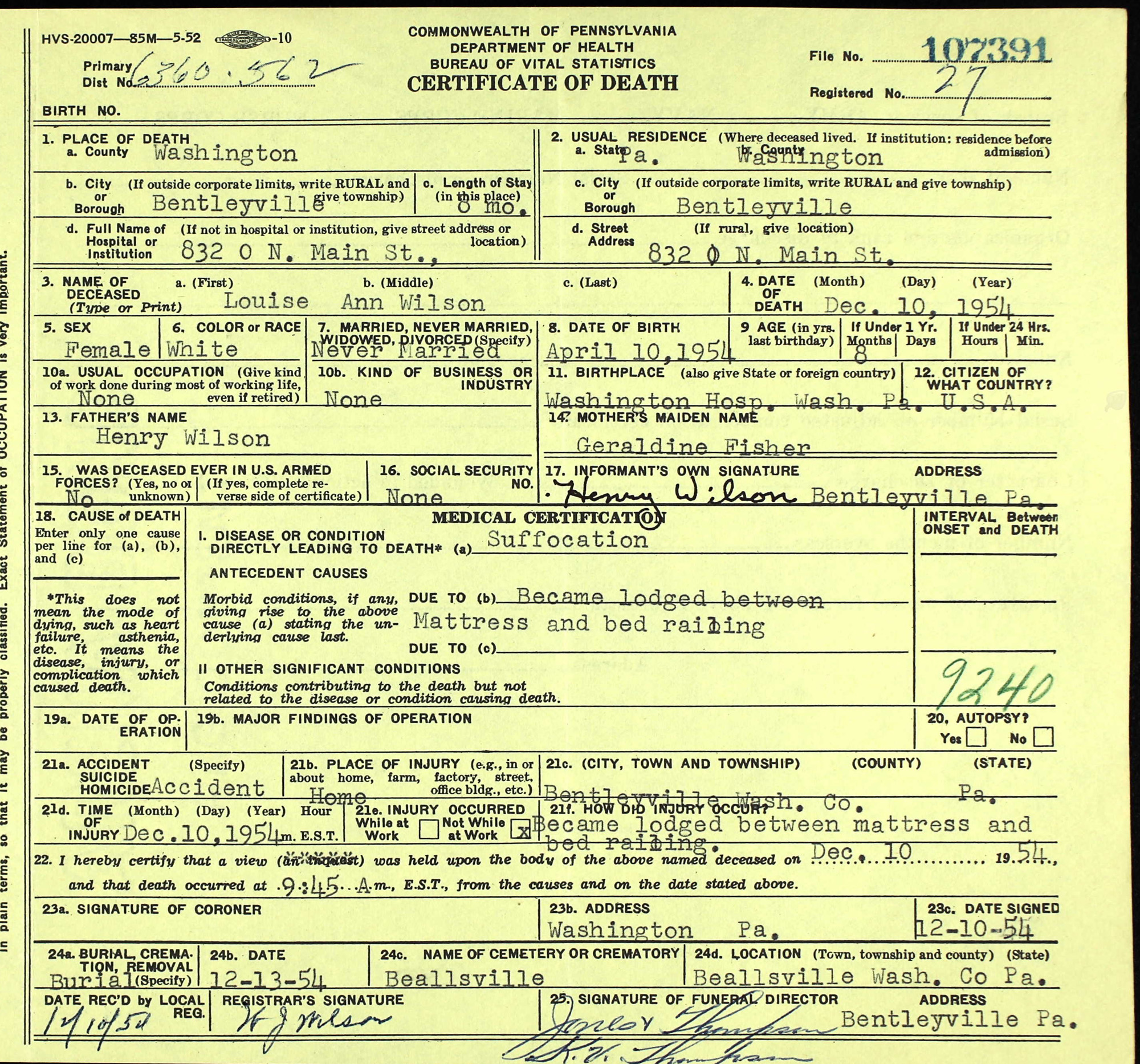death certificate